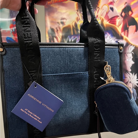NWT ADRIENNE VIDATINNI DENIM MINI TOTE W/ REMOVABLE POUCH - Picture 7 of 8